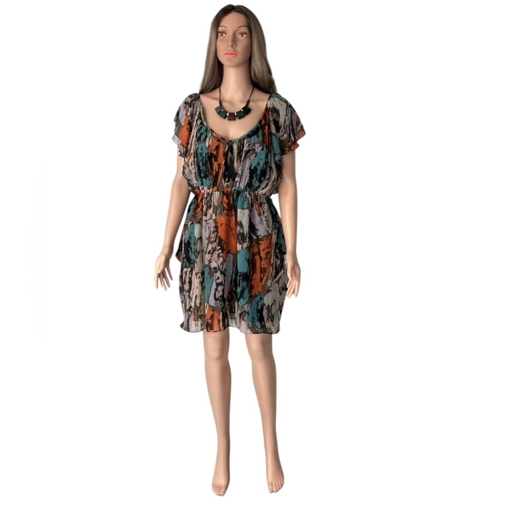 Miss Sixty Abstract Multicolor Flutter Sleeve Dress Sz 6